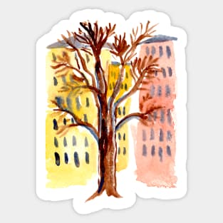 Urban Sketch Apartment Building Watercolor Sticker